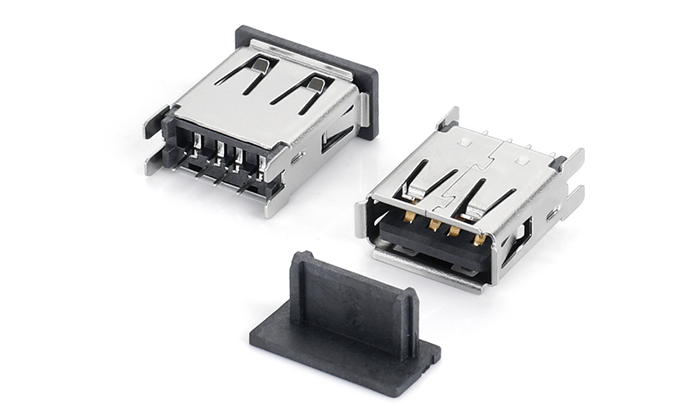 USB 2.0 AF 180度直插式雙魚叉有唇邊(直腳1.9)帶吸附蓋(H14.45) UEF04T-11TN-B95R0