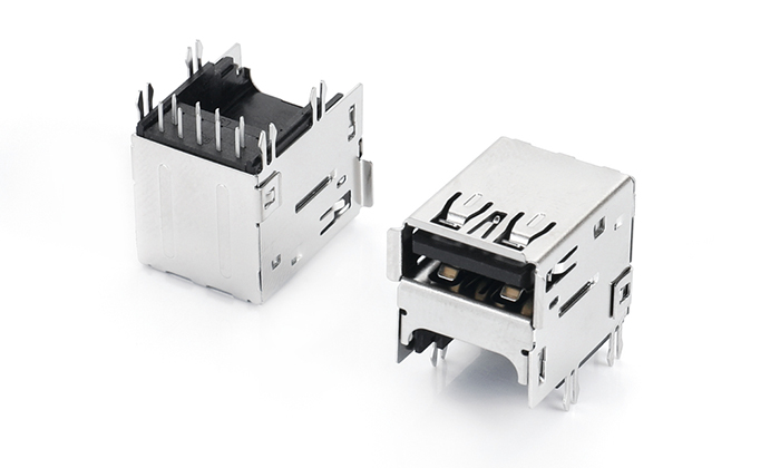 架高 USB3.0 90度 DIP魚叉腳間距8.0有翻邊 無彈PA9T黑色 UNF09L-K1AN-38P0