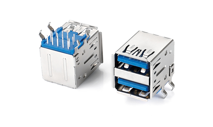 雙層USB3.0彎腳鐵殼鍍鎳PBT藍色 UBF18L-23SN-98P0