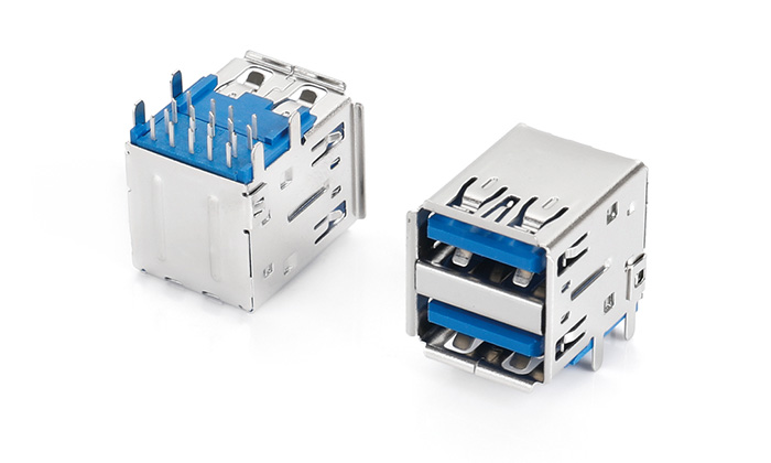 雙層USB3.0直腳(間距(12.75MM)201外殼PA9T藍色 UBF18L-C3TN-C8P0