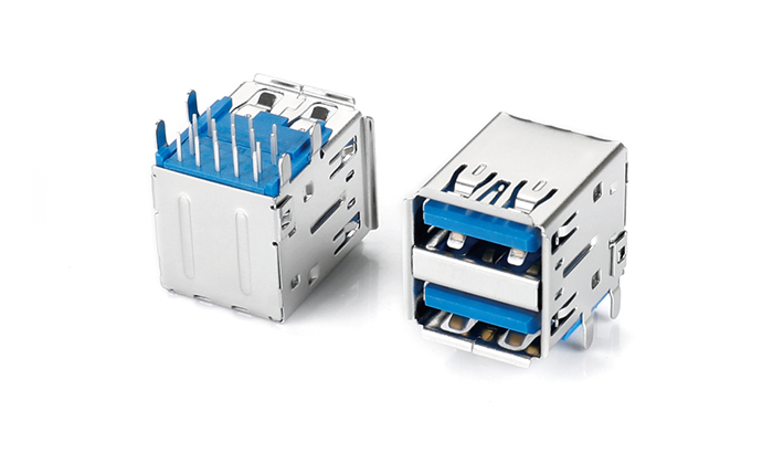 雙層USB3.0直腳(間距13.14MM)201外殼PA9T藍色 UBF18L-C3TN-88P0