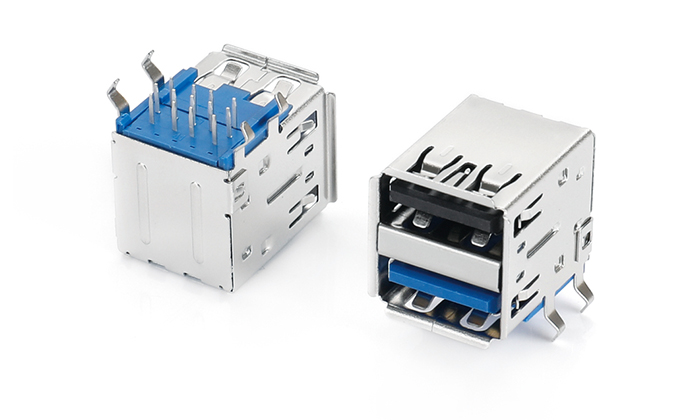 雙層USB90度DIP 上2.0(黑)+下3.0(藍) 201外殼 UBF13L-2KTN-58P0