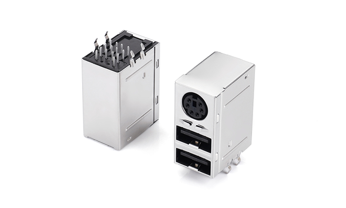 MINI DIN+雙層USB 2.0 全黑色 MUF14L-21TN-18P4