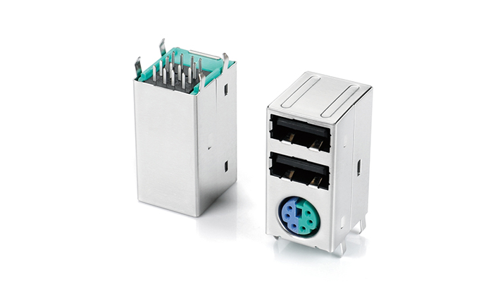 雙層USB2.0+MINI DIN雙色(一體式)430外殼鍍鎳 UMF14L-26DN-38P0